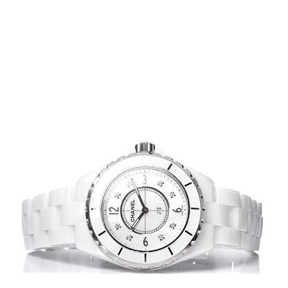Chanel Stainless Steel Ceramic Diamond Mother of Pearl 38mm J12 Quartz Watch White 3 of 7