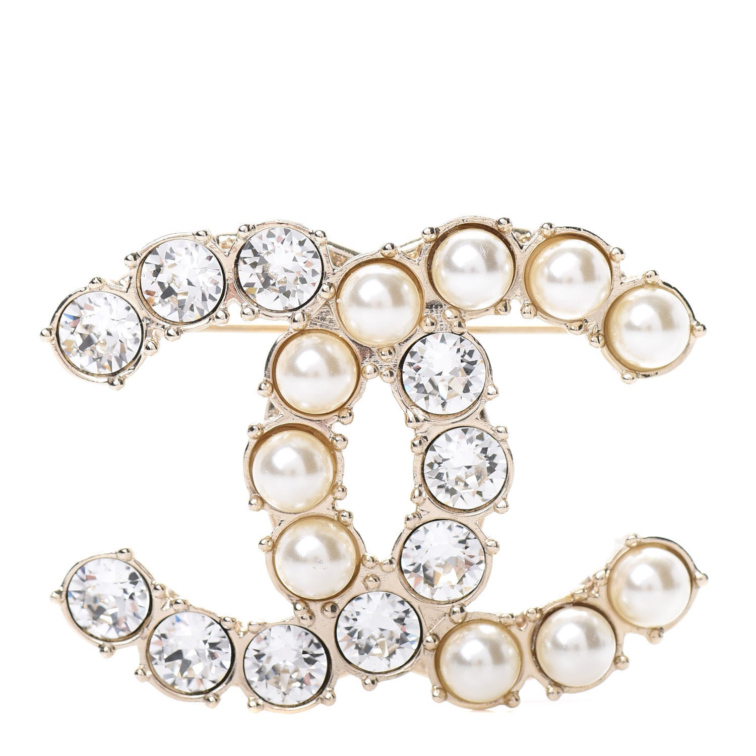 Chanel Crystal Pearl CC Dazzling Domino Brooch Gold 1 of 5
