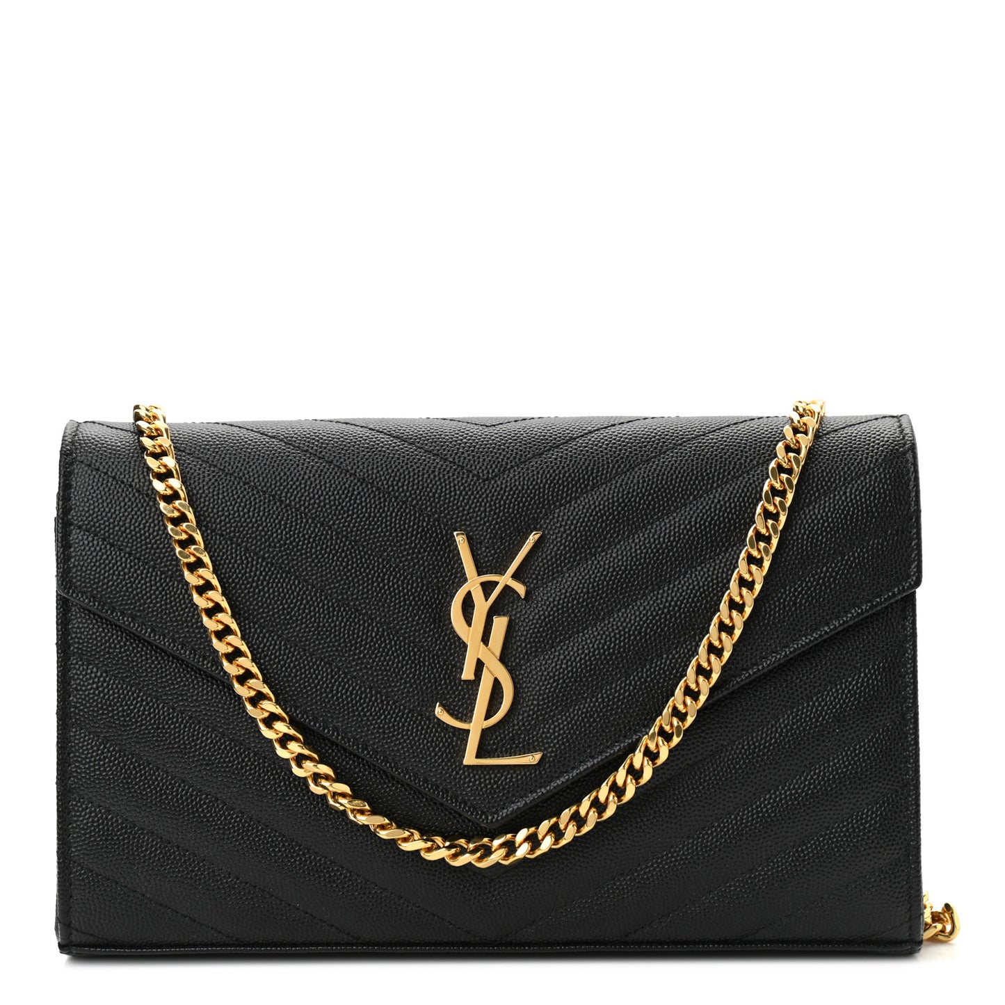 Grain De Poudre Matelasse Chevron Monogram Chain Wallet Black