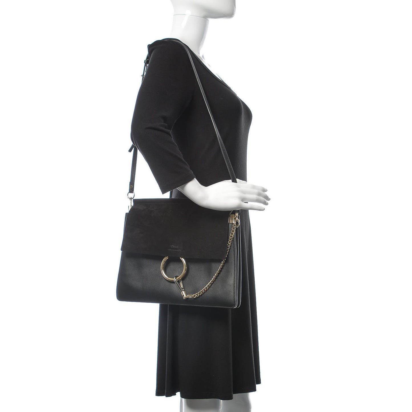 Suede Calfskin Medium Faye Shoulder Bag Black