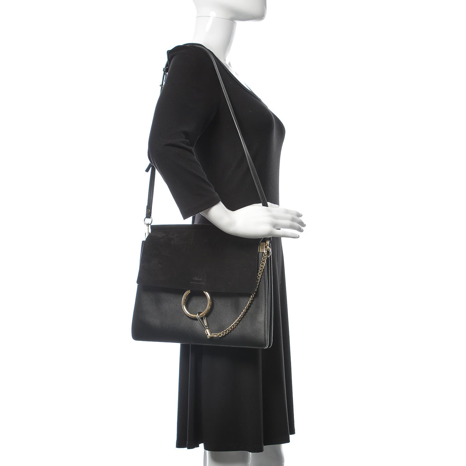 Chloe Suede Calfskin Medium Faye Shoulder Bag Black 2 of 6