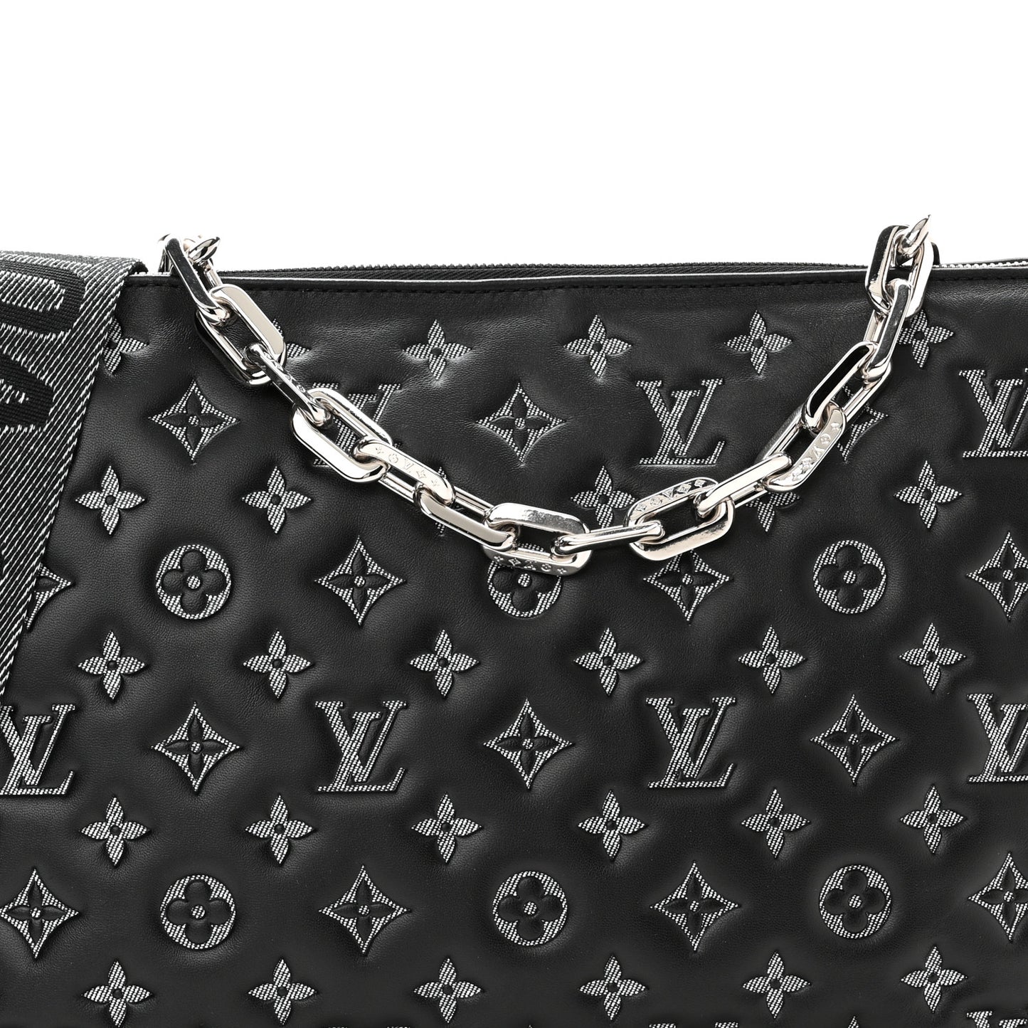 Lambskin Embossed Monogram Coussin MM Black Gray