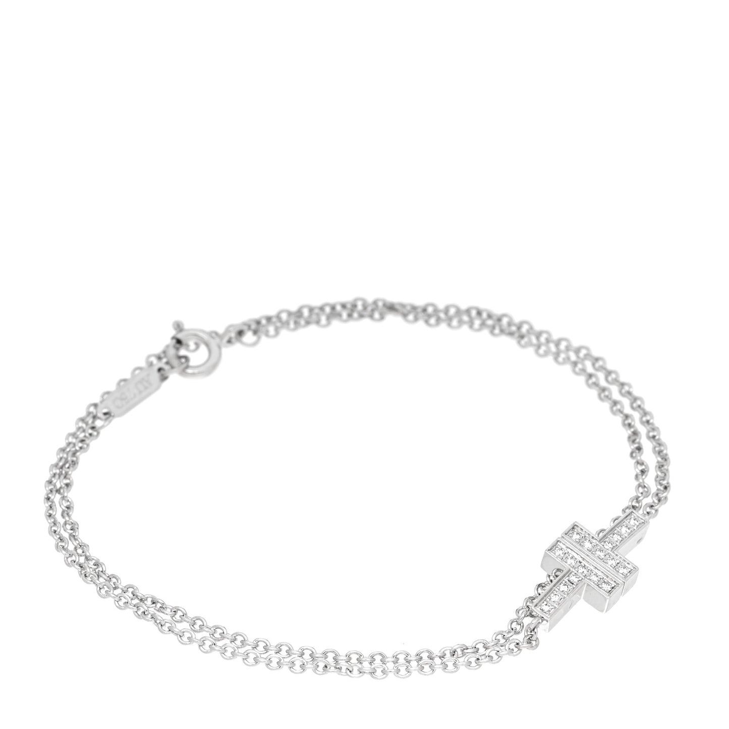 18K White Gold Diamond T Double Chain Bracelet