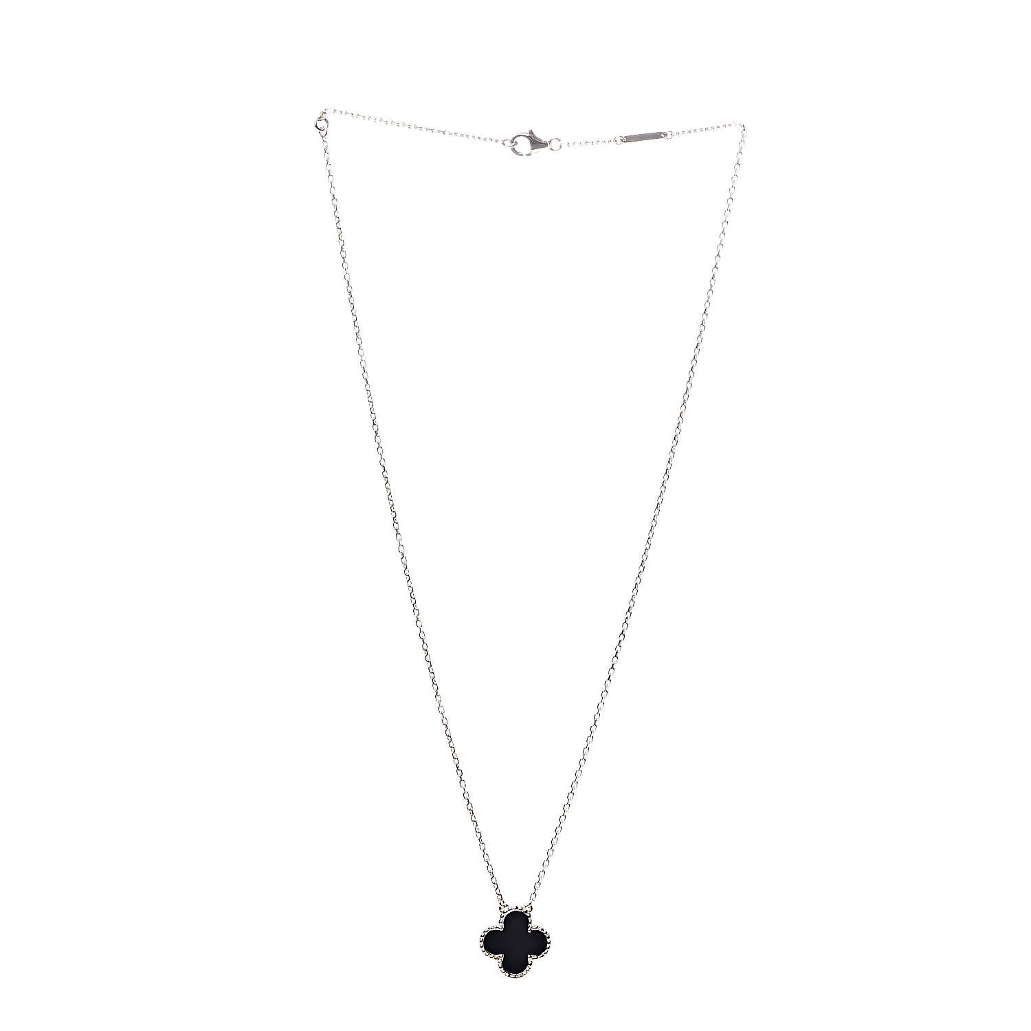 Van Cleef & Arpels 18K Yellow Gold Black Onyx Vintage Alhambra Pendant Necklace 3 of 5