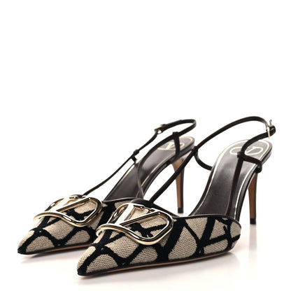 Valentino Garavani Toile Iconographe Vlogo Slingback 80mm Pumps 39 Naturale Black Fondant 3 of 10