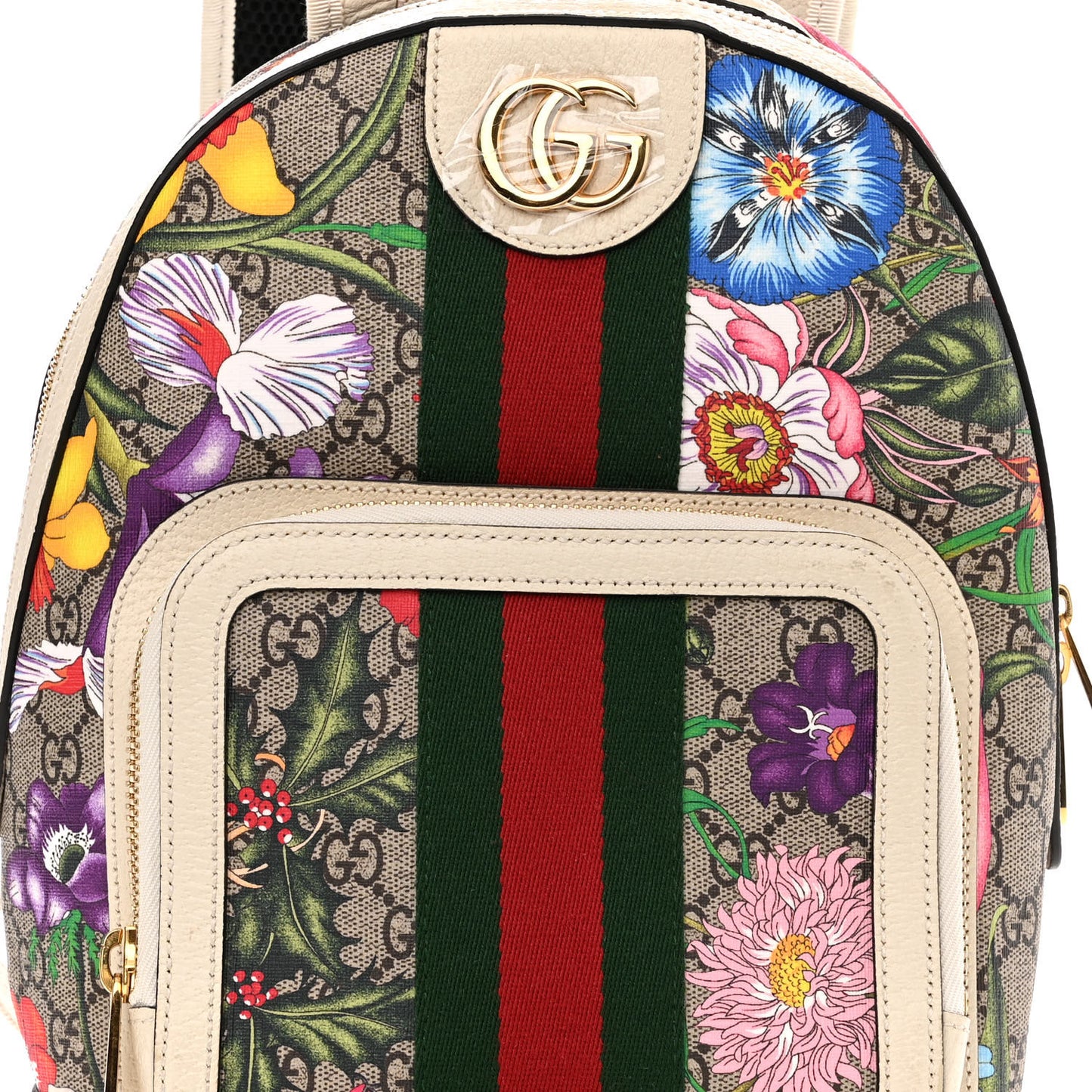 GG Supreme Monogram Flora Web Small Ophidia Day Backpack White