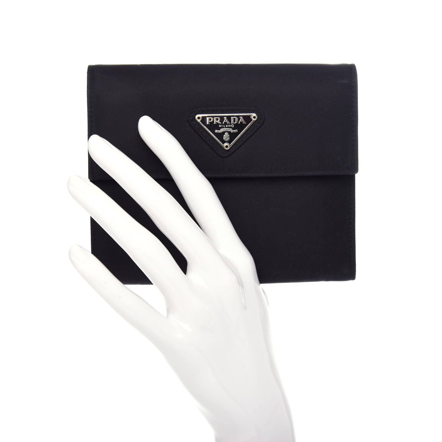 Prada Nylon Tri-Fold Compact Wallet Black 2 of 8