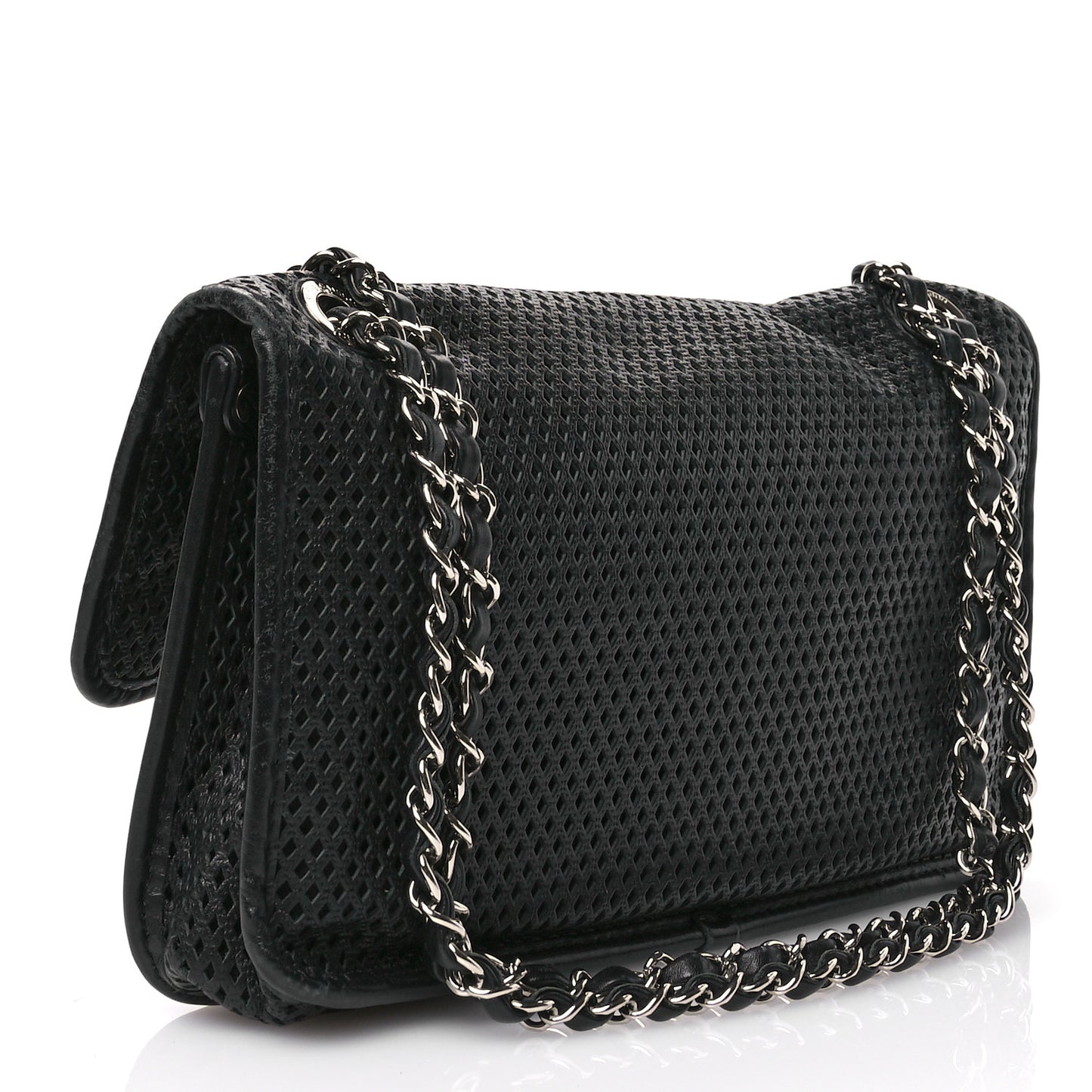 Perforated Calfskin Large Up In The Air Flap Black