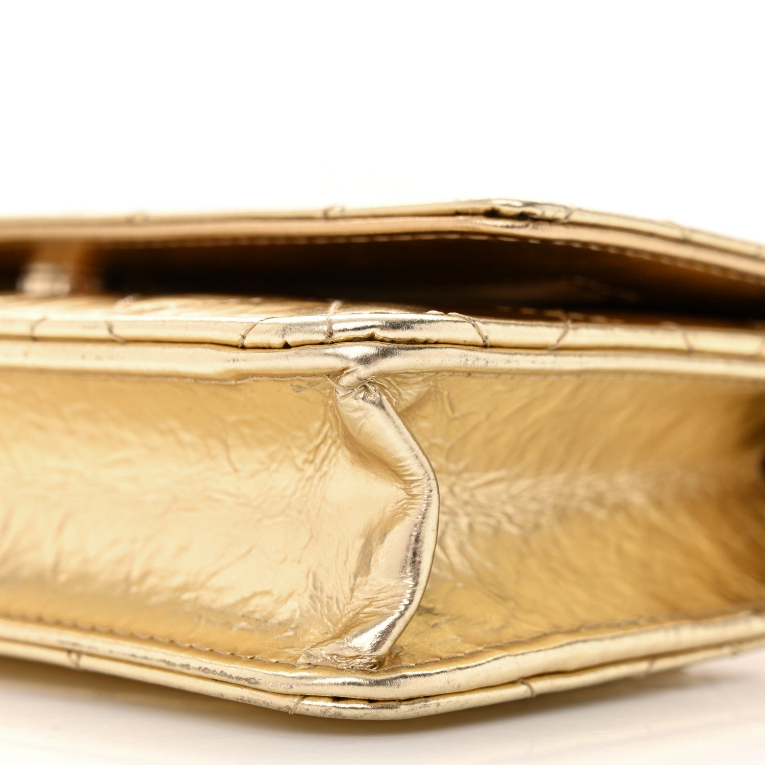 Chanel Hammered Metallic Calfskin Quilted Wallet On Chain WOC Gold 11 of 13