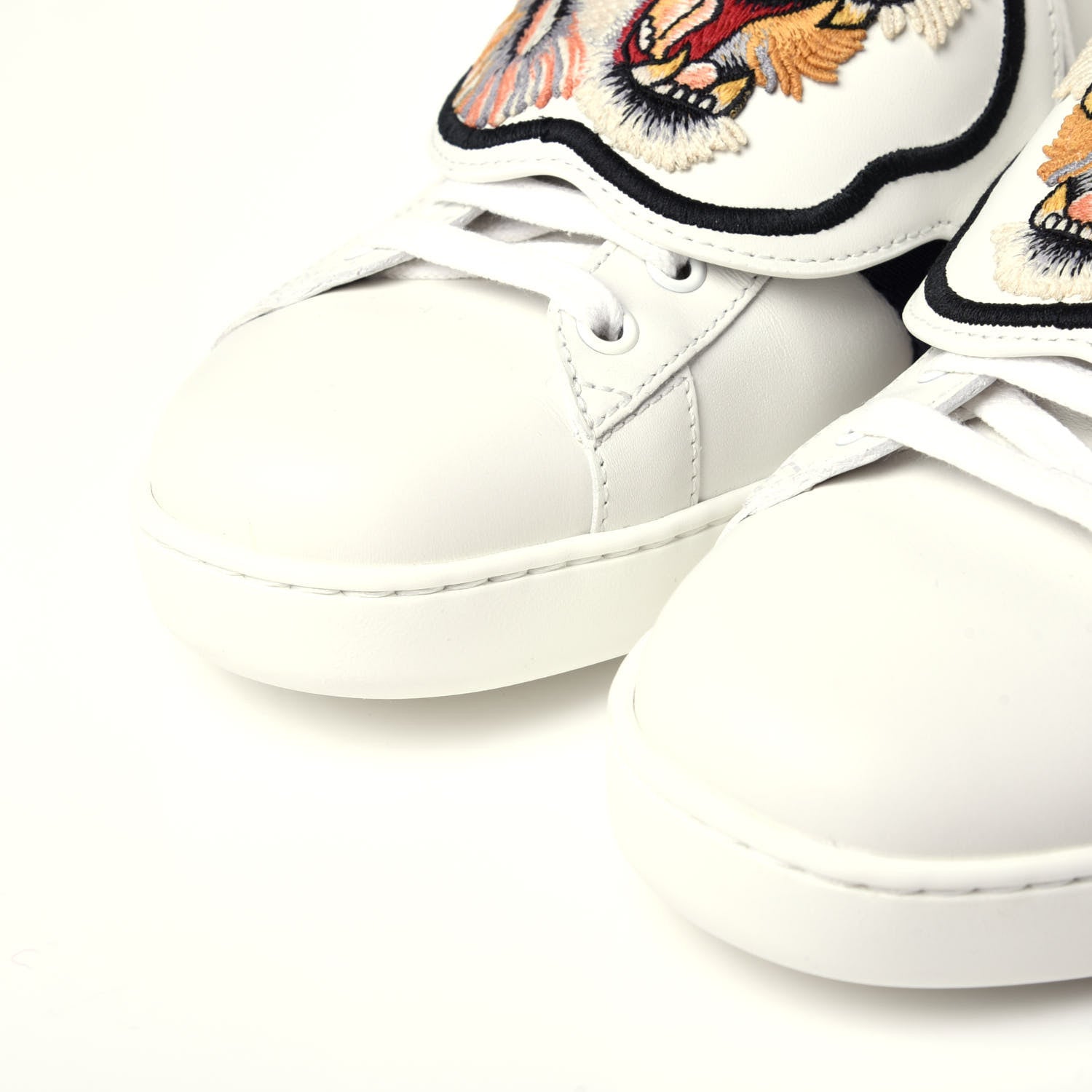Gucci Calfskin Ayers Web Tiger Embroidered Mens Ace Sneakers 8.5 White 12 of 15