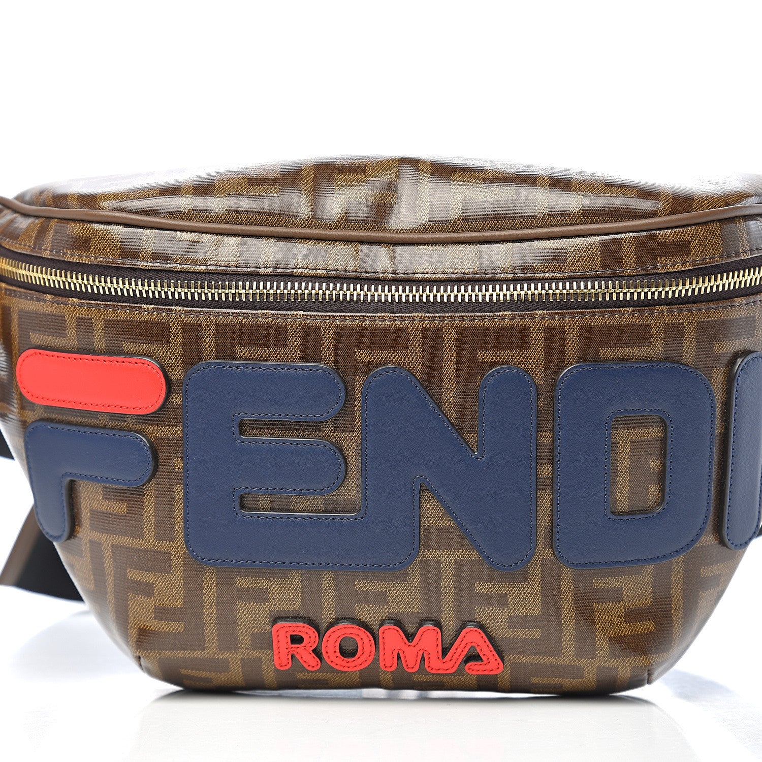 Fendi X FILA Glazed Fabric Vitello Century FF 1974 Mania Belt Bag Mogano Panna Blueberry 9 of 9