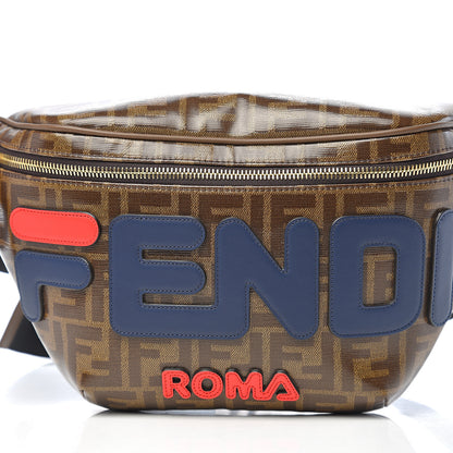 Fendi X FILA Glazed Fabric Vitello Century FF 1974 Mania Belt Bag Mogano Panna Blueberry 9 of 9