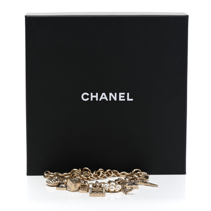 Chanel Metal Crystal Pearl Resin Charms Necklace Gold Red Pearly White 6 of 6