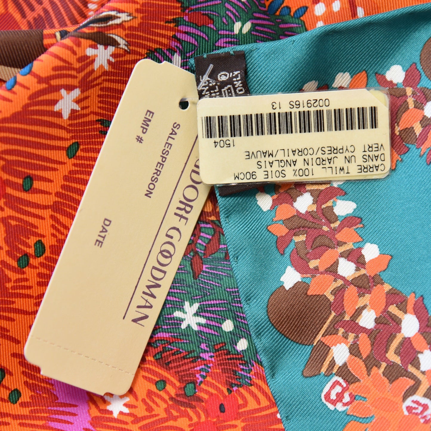Silk Dans Un Jardin Anglais Scarf 90 Vert Cypres Corail Mauve