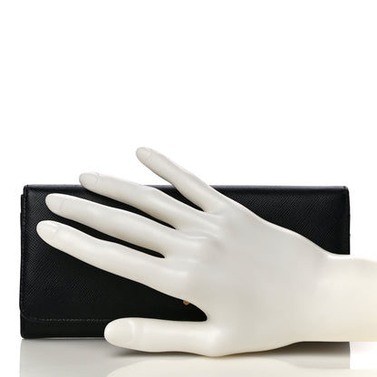 Prada Saffiano Metal Continental Flap Wallet Black 2 of 11