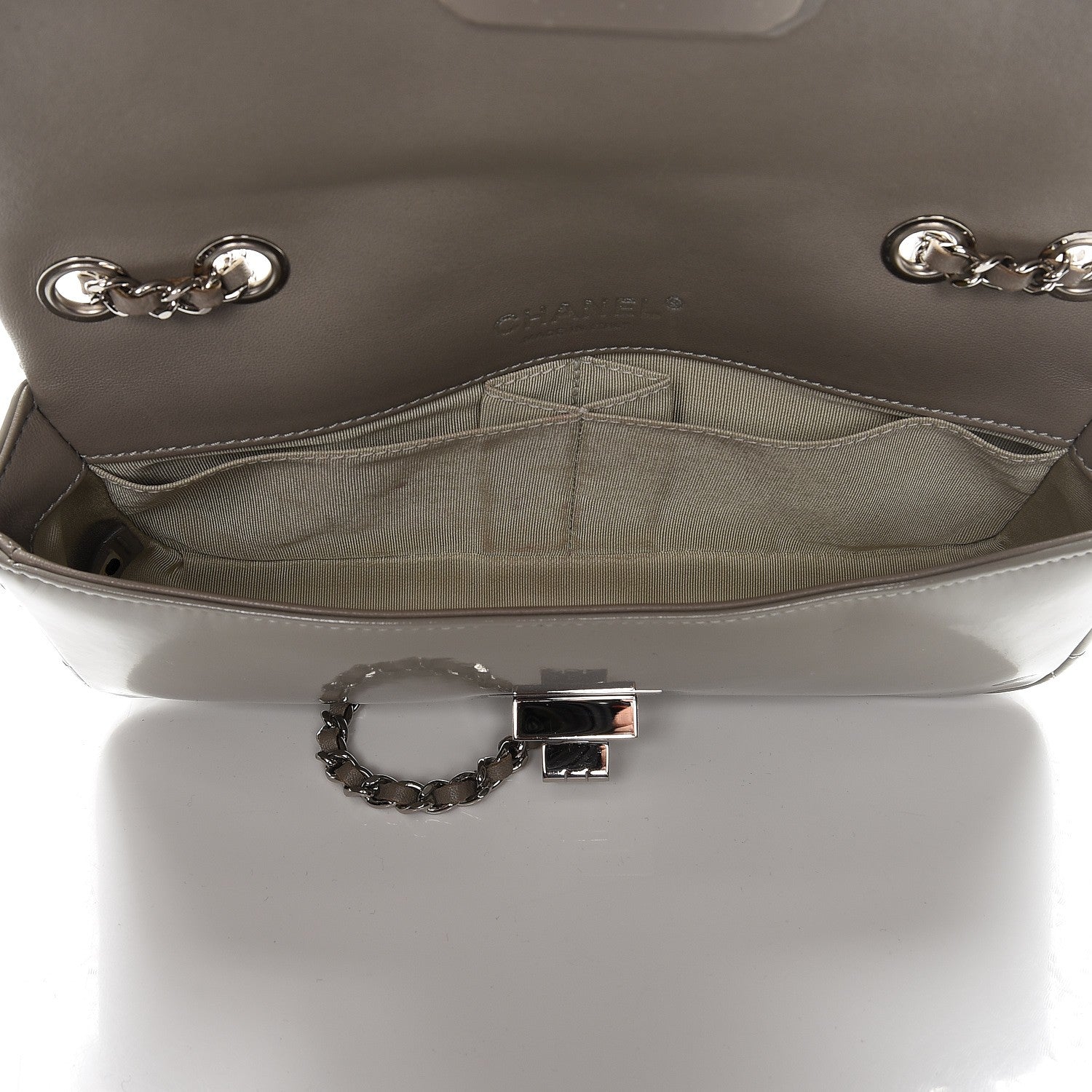 Chanel Patent Quilted Mademoiselle East West Flap Light Gray 6 of 13