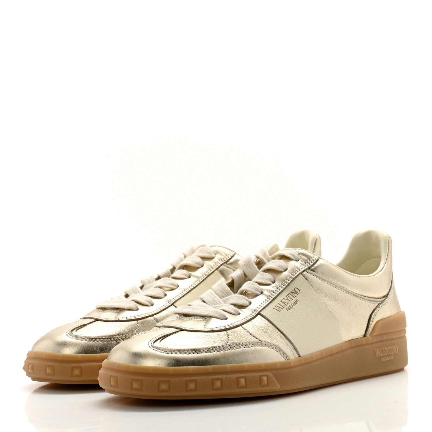 Valentino Garavani Laminated Calfskin Nappa Upvillage Sneakers 38 Platinum Ivory Amber 3 of 8