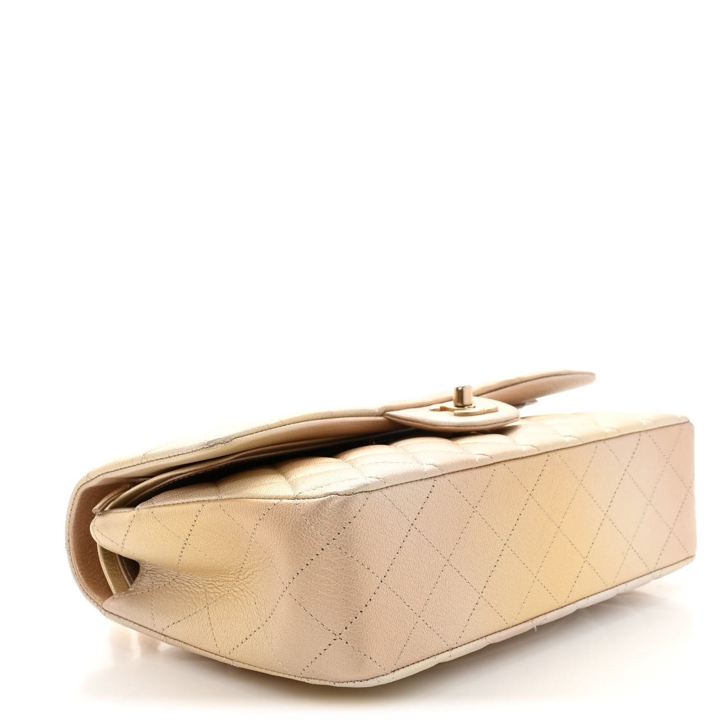 Metallic Goatskin Quilted Ombre Medium Double Flap Gold