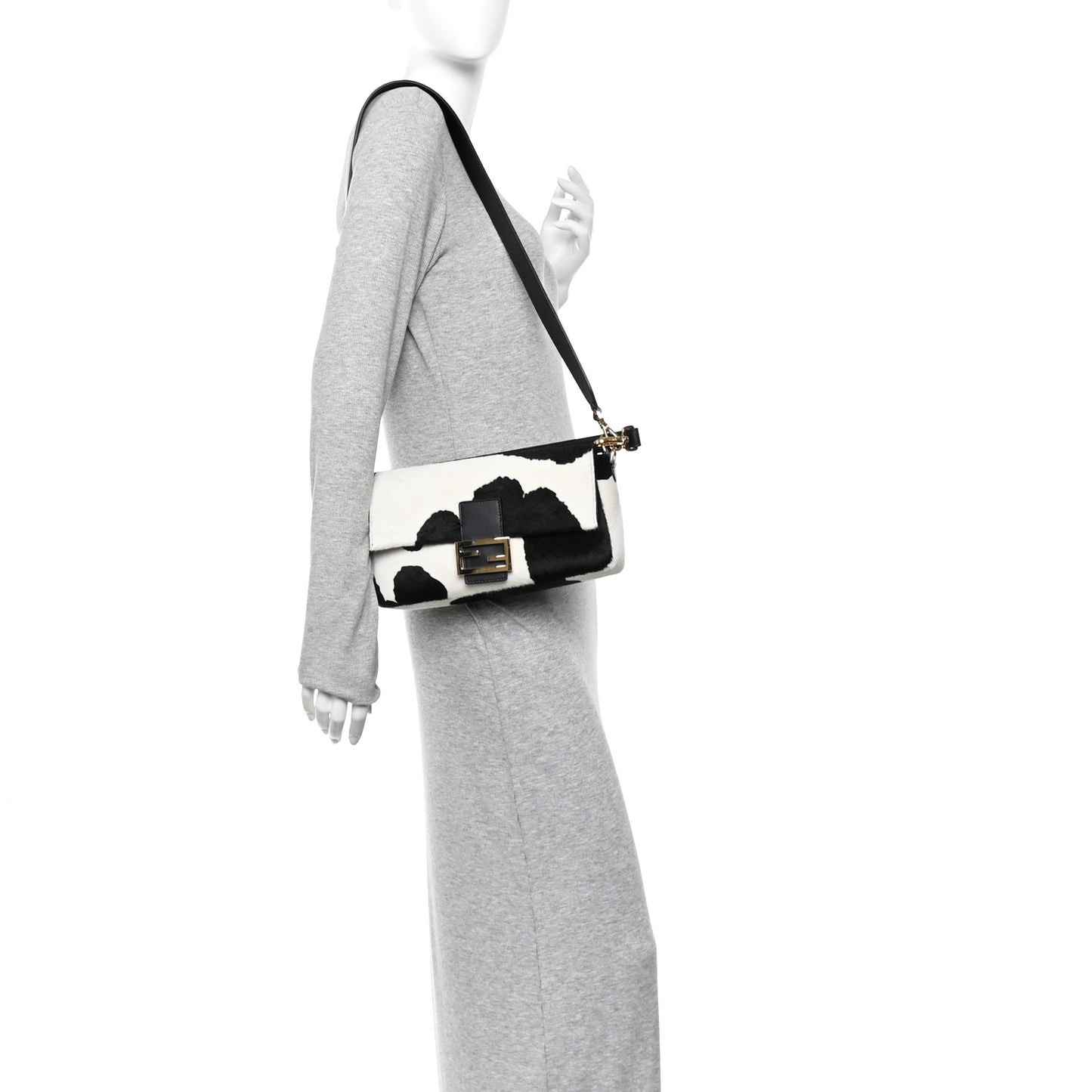 Calf Hair Baguette Black White