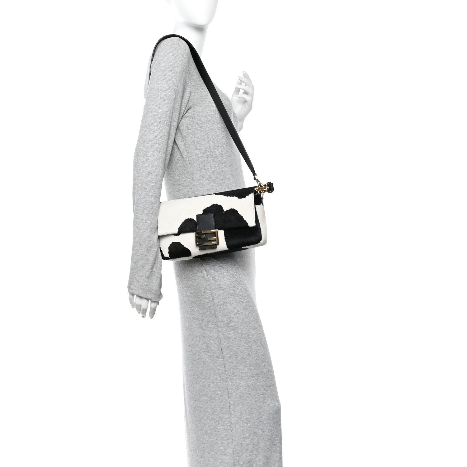 Fendi Calf Hair Baguette Black White 2 of 13