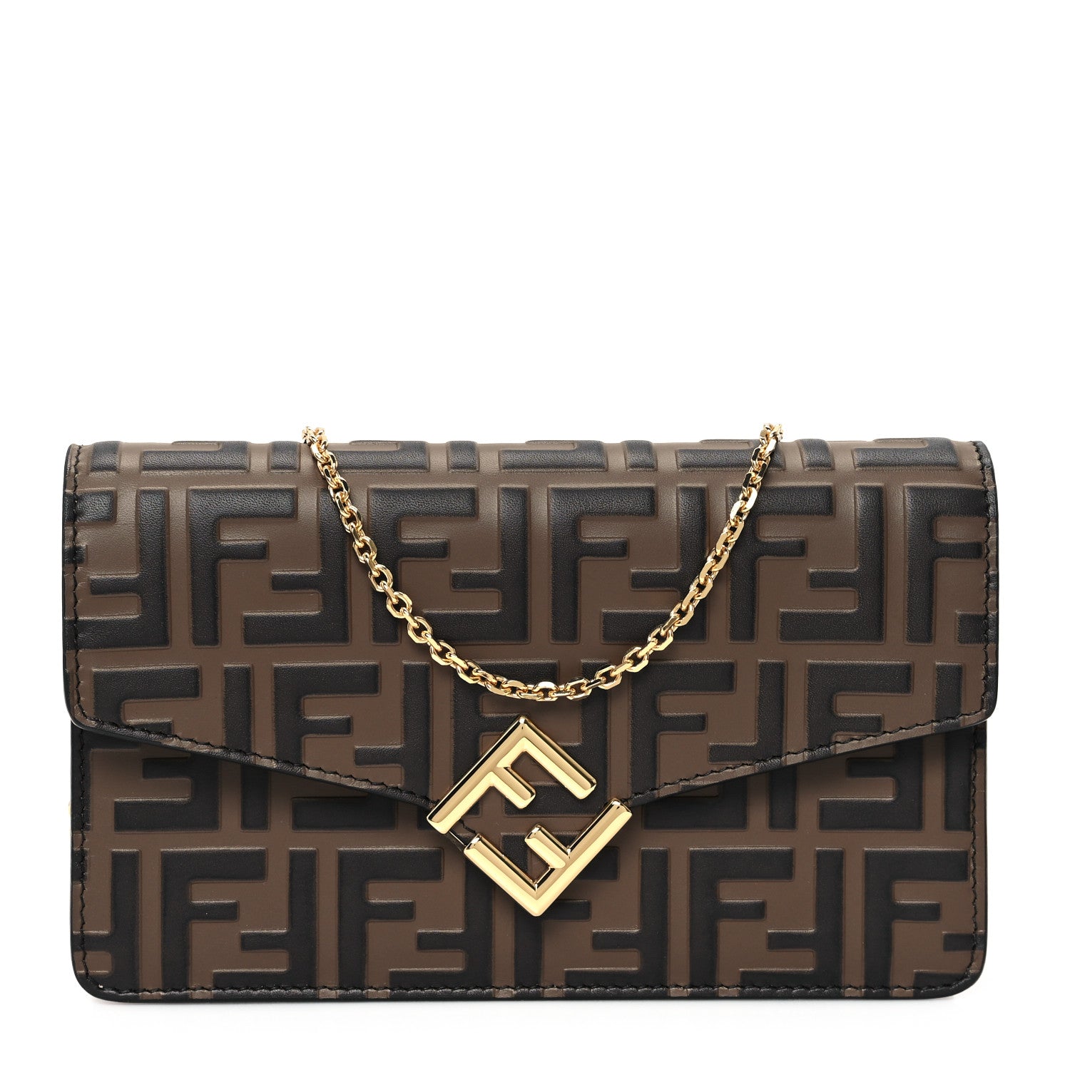 Fendi Vitello Ceylon Bi-Color FF 1974 Embossed FF Diamonds Chain Wallet Maya Black 1 of 10