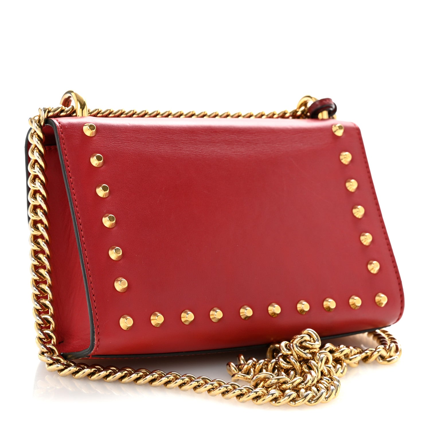 Gucci Calfskin Studded Small Padlock Shoulder Bag Hibiscus Red 3 of 14