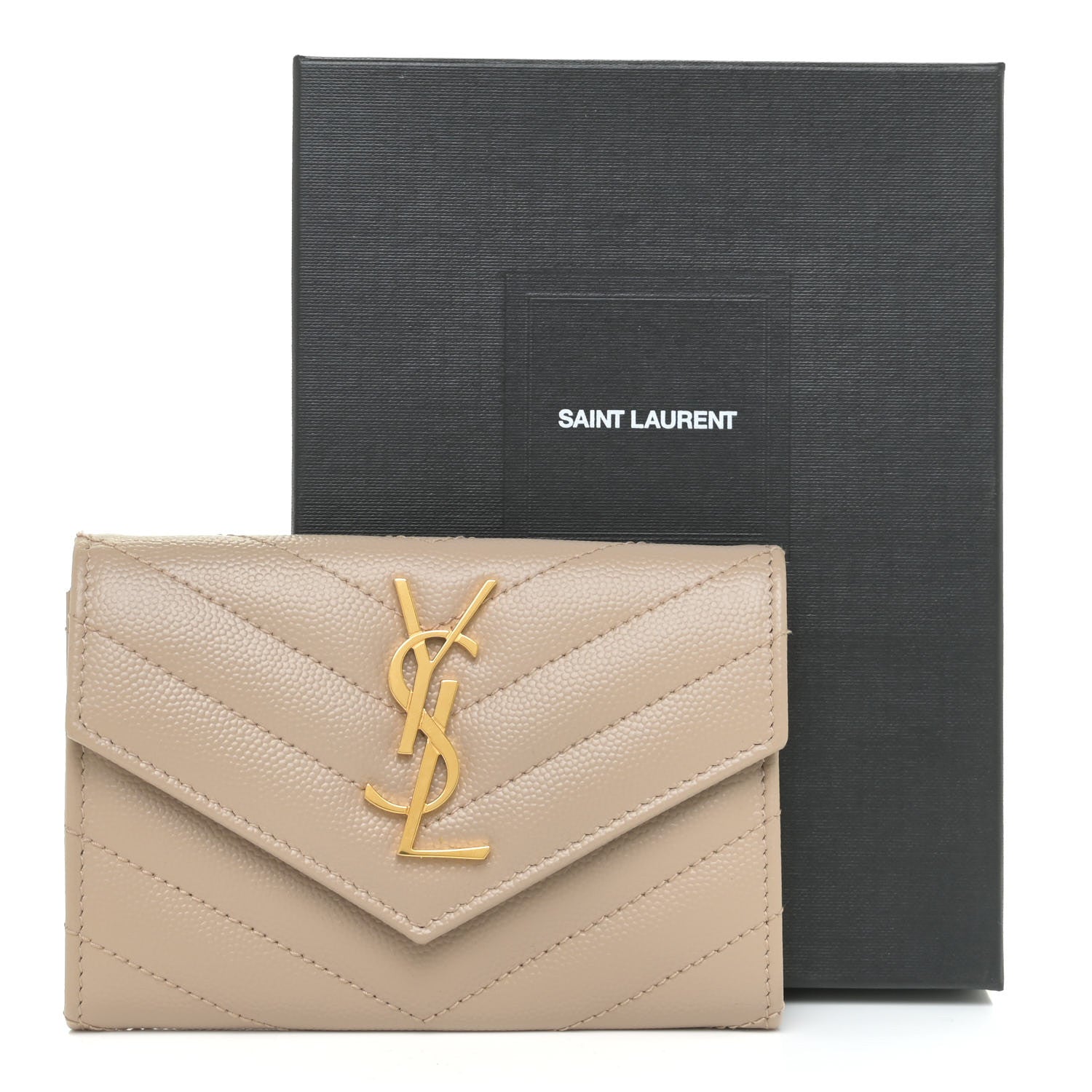 Saint Laurent Grain De Poudre Matelasse Chevron Small Monogram Envelope Wallet Dusty Grey 10 of 10