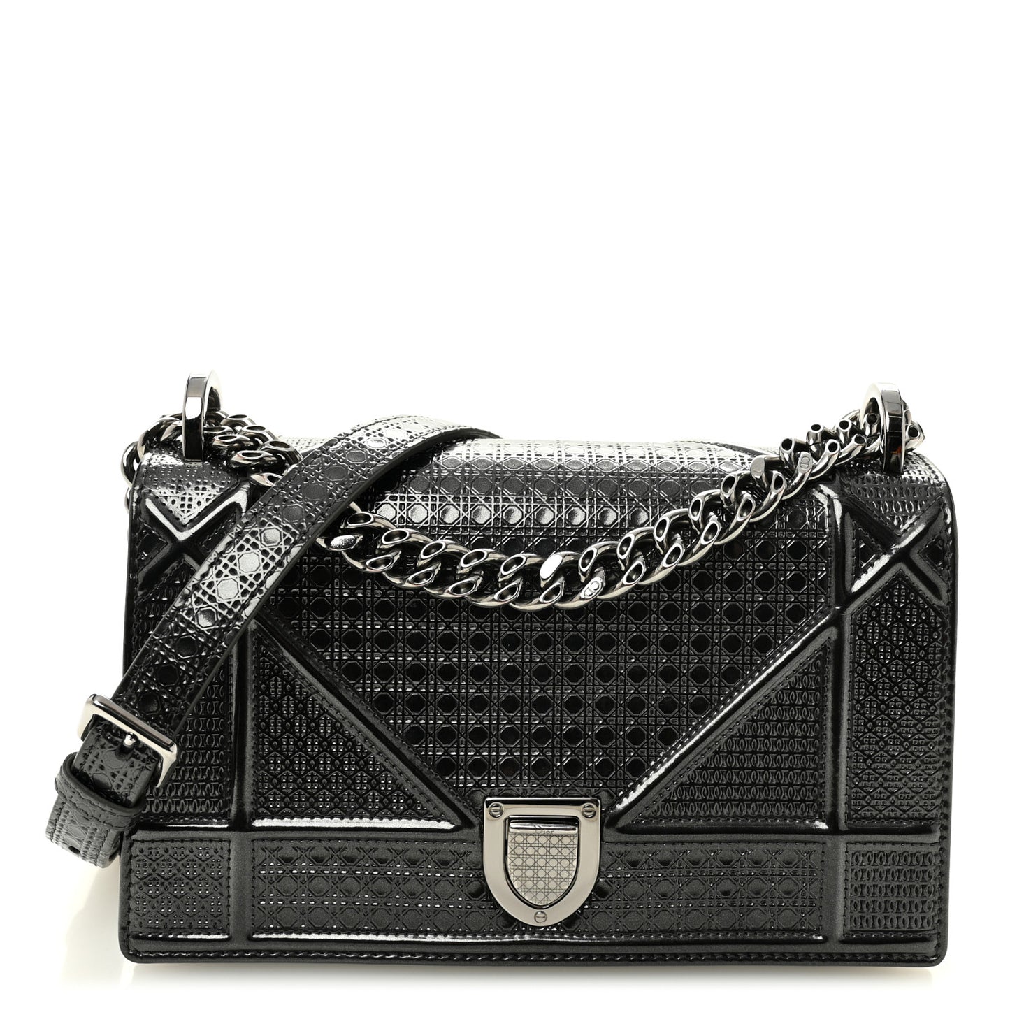 Metallic Patent Micro-Cannage Medium Diorama Flap Bag Onyx Black