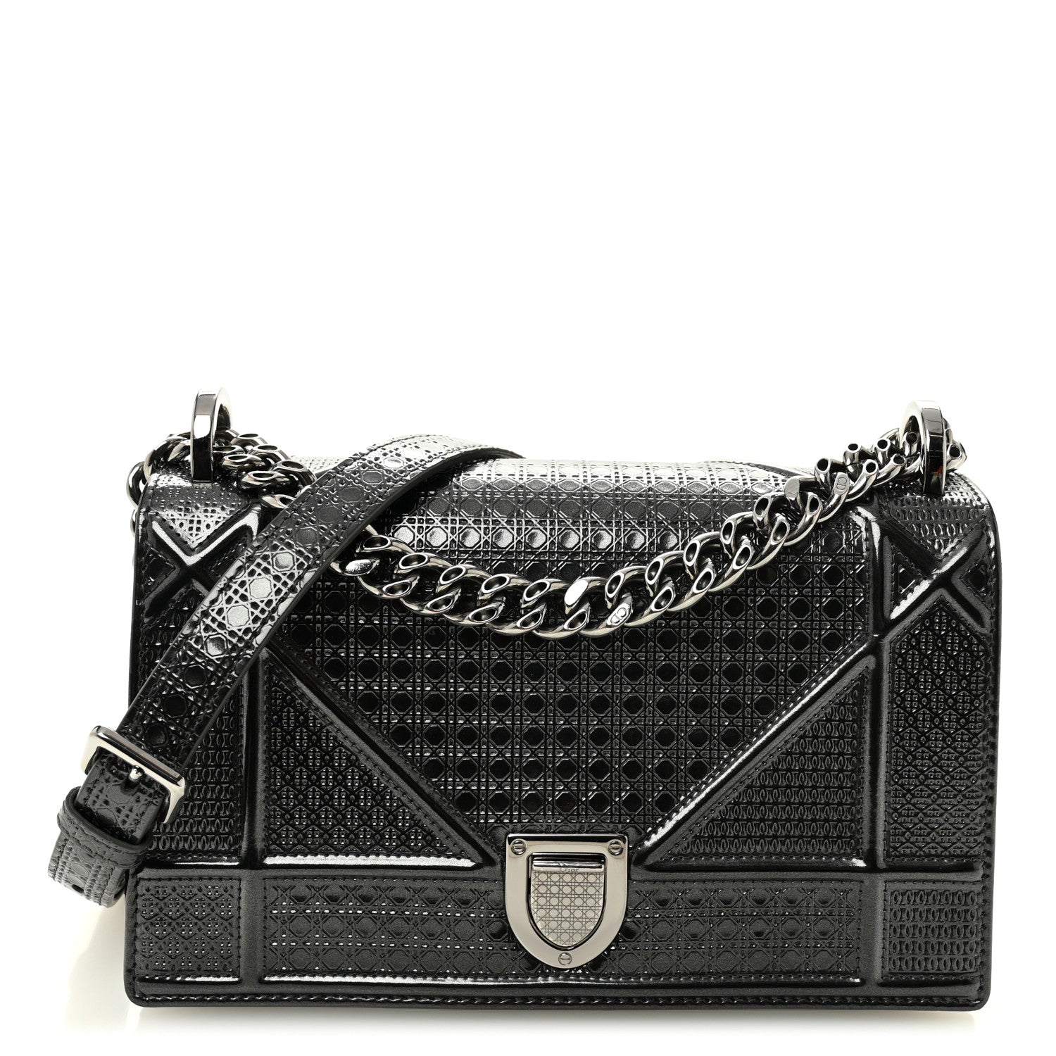 Christian Dior Metallic Patent Micro-Cannage Medium Diorama Flap Bag Onyx Black 1 of 8