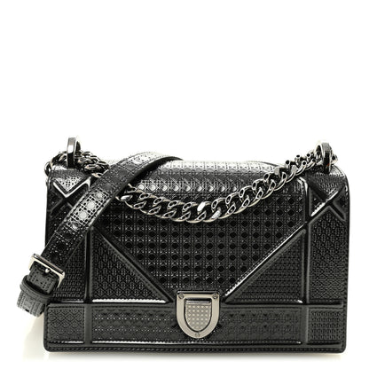 Christian Dior Metallic Patent Micro-Cannage Medium Diorama Flap Bag Onyx Black 1 of 8