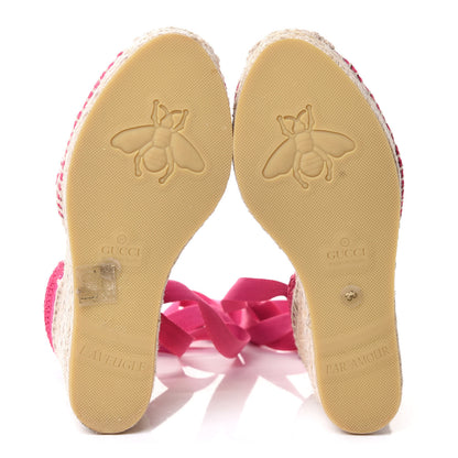 Gucci Cotton Crochet Pearly GG Ankle Wrap Platform Espadrille Wedges 36 Cyclamen Rose 7 of 10