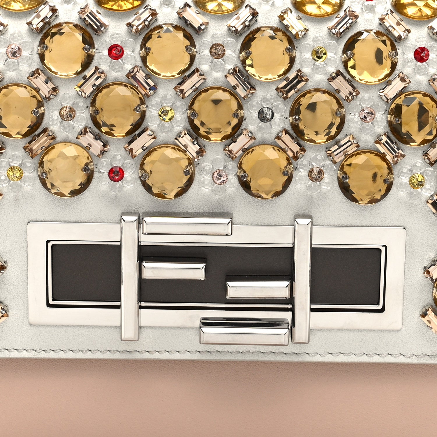 Fendi Vitello Dolce Crystal 3Baguette Shoulder Bag White Pink 7 of 9