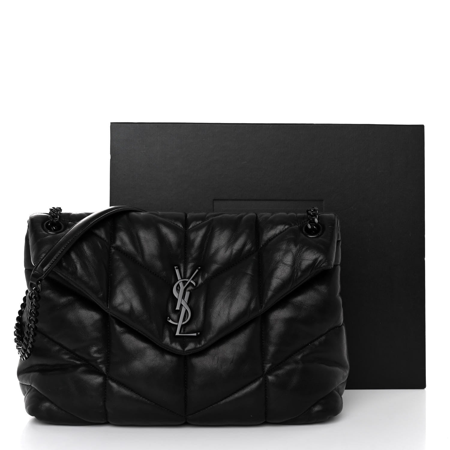 Saint Laurent Lambskin Quilted Monogram Monochrome Medium Loulou Puffer Chain Satchel Black 10 of 10