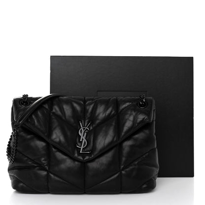 Saint Laurent Lambskin Quilted Monogram Monochrome Medium Loulou Puffer Chain Satchel Black 10 of 10