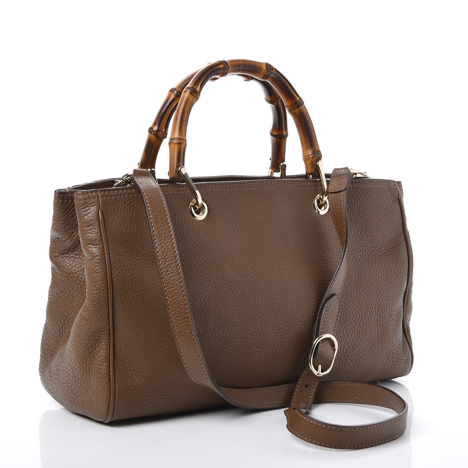 Gucci Pebbled Calfskin Medium Bamboo Shopper Tote Acero 3 of 9