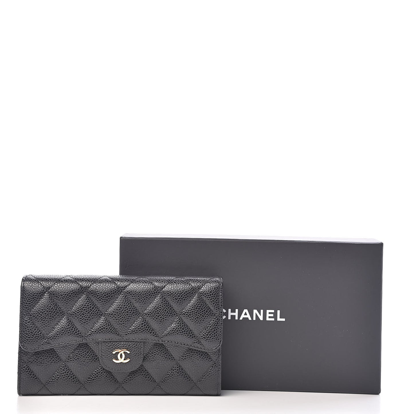 Caviar Quilted Large Flap Wallet Black