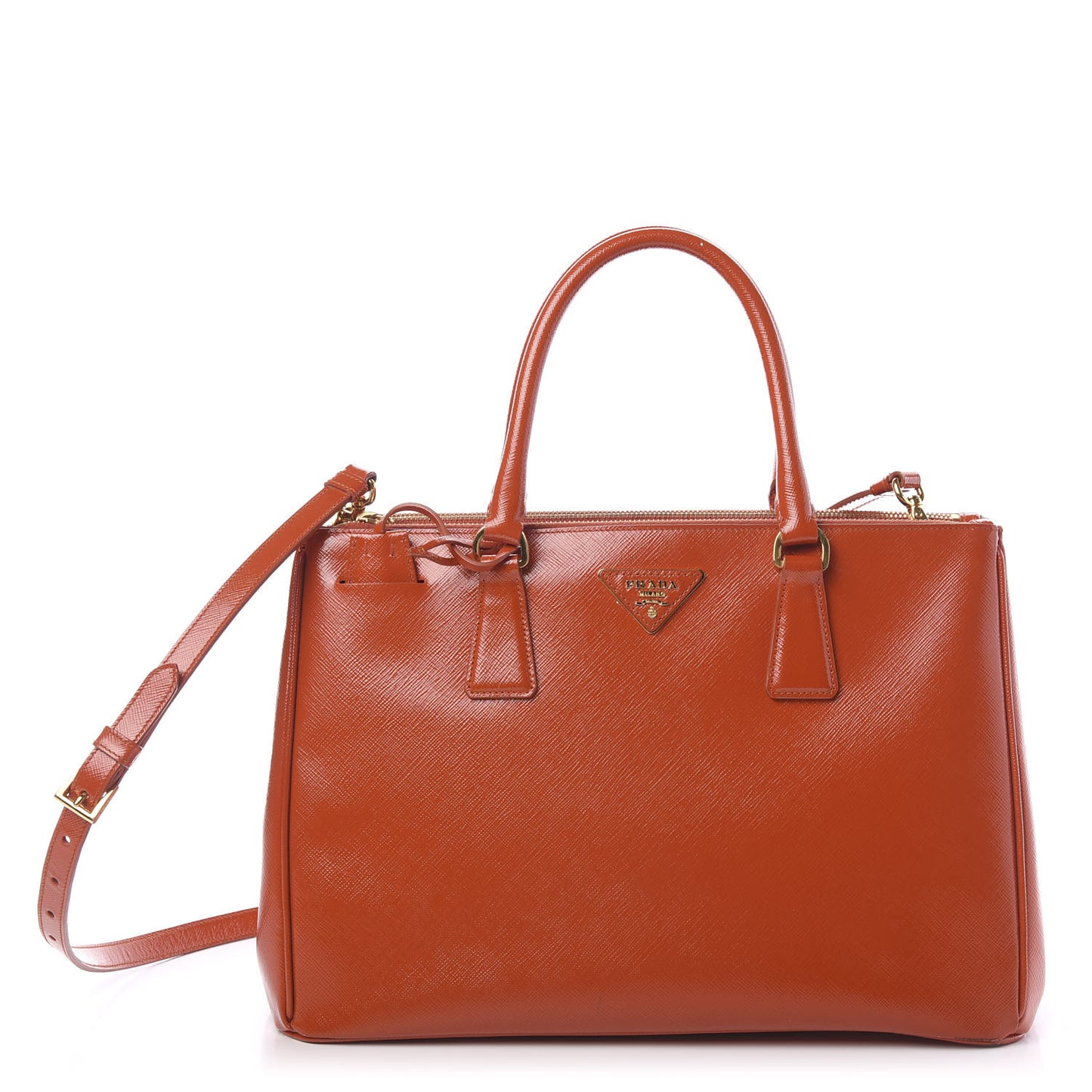 Saffiano Vernice Medium Galleria Double Zip Tote Papaya