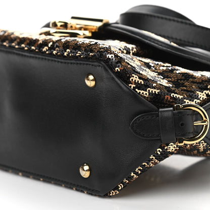 Salvatore Ferragamo Calfskin Sequin Small Fiamma Bag Black Gold 10 of 13