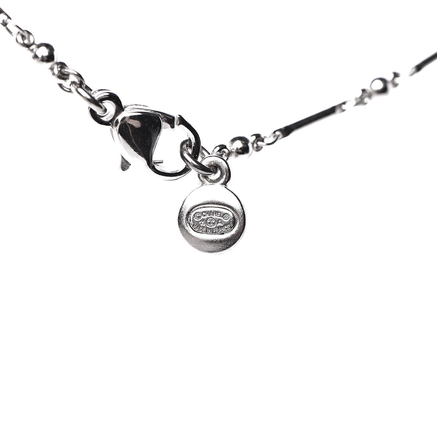 Chanel Crystal Pearl CC Beaded Long Necklace Silver 6 of 7