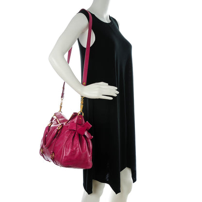 Miu Miu Vitello Lux Large Bow Bag Ibisco 2 of 8