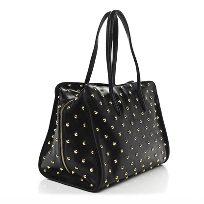 Alexander McQueen Calfskin Large Studded Padlock Zip Around Tote Black 3 of 11