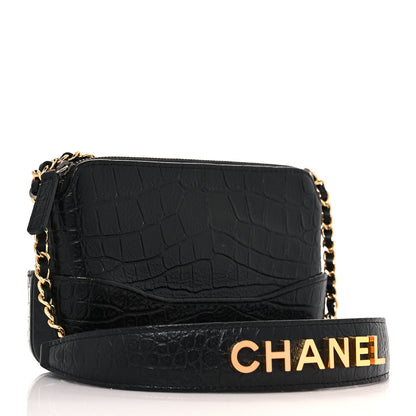 Chanel Calfskin Crocodile Embossed Small Gabrielle Clutch With Chain Black 2 of 11