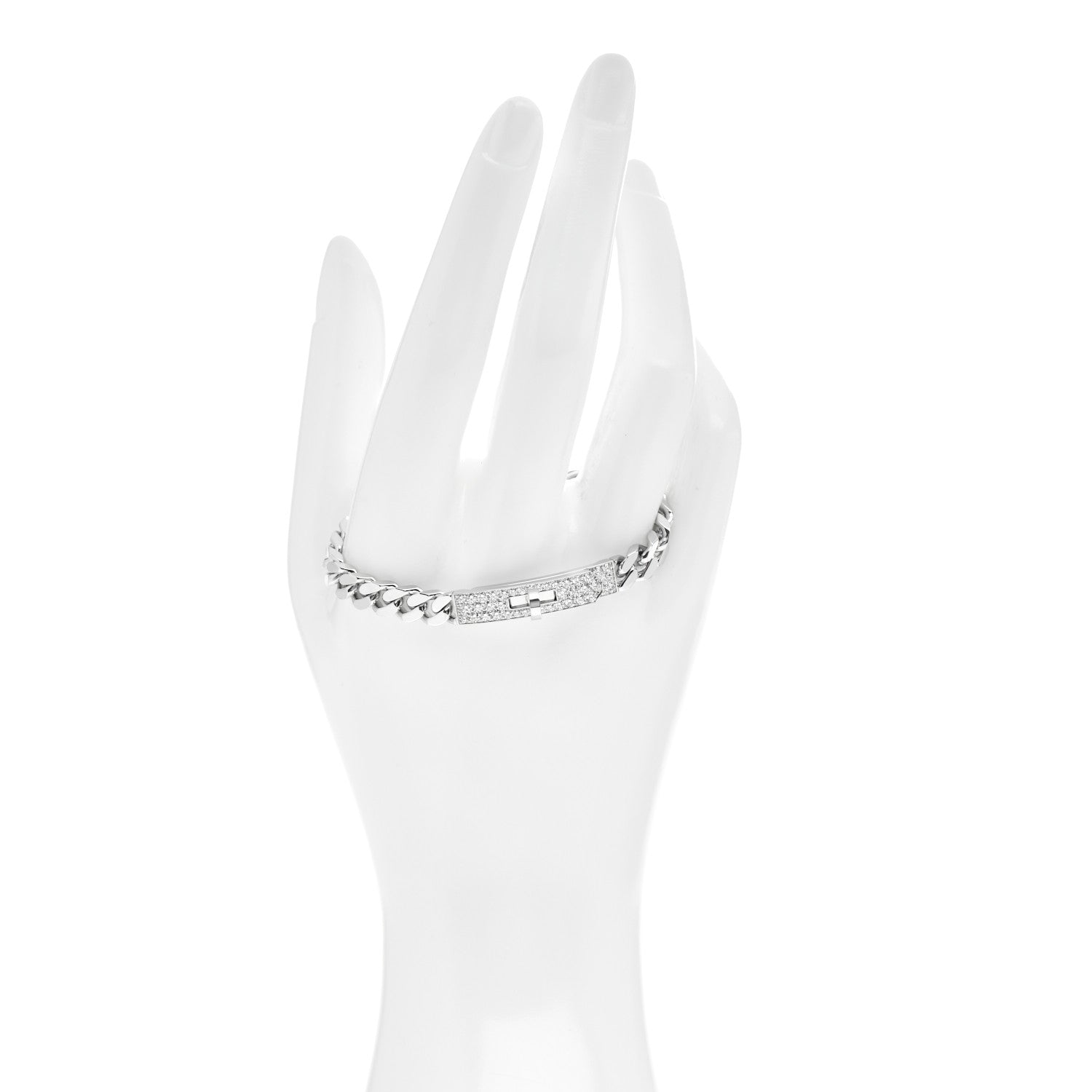 Hermes 18K White Gold Diamond TPM Kelly Gourmette Bracelet SH 2 of 4