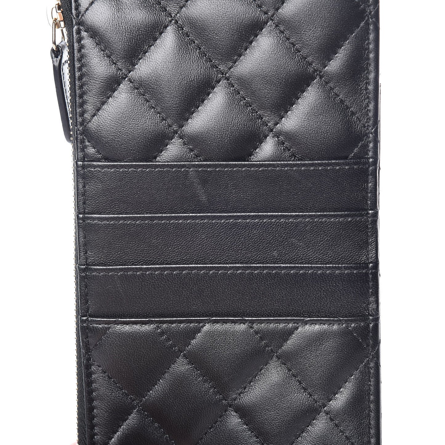 Lambskin Quilted Classic Flat Wallet Pouch Black