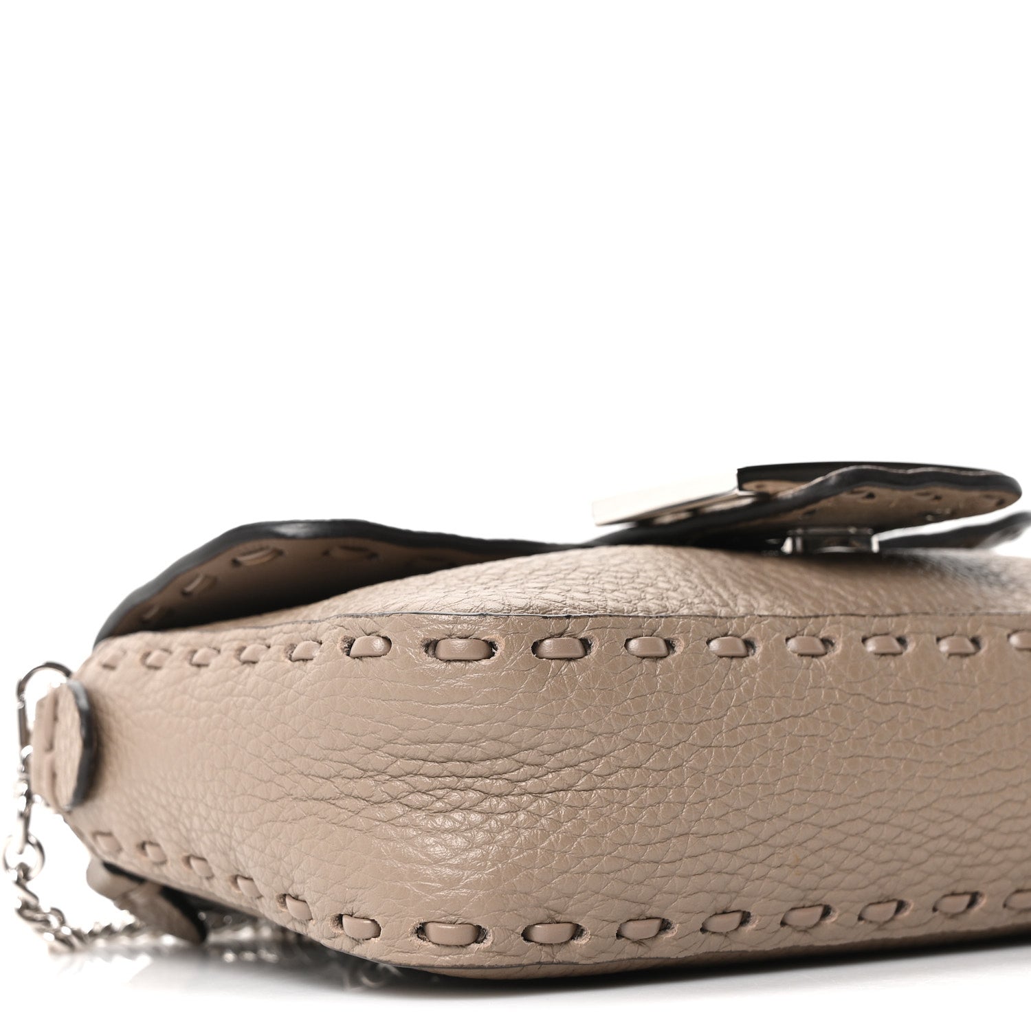 Fendi Cuoio Roma Sellerissima Nappa Sintetica Tape Stitch Mini Baguette Argento 9 of 10