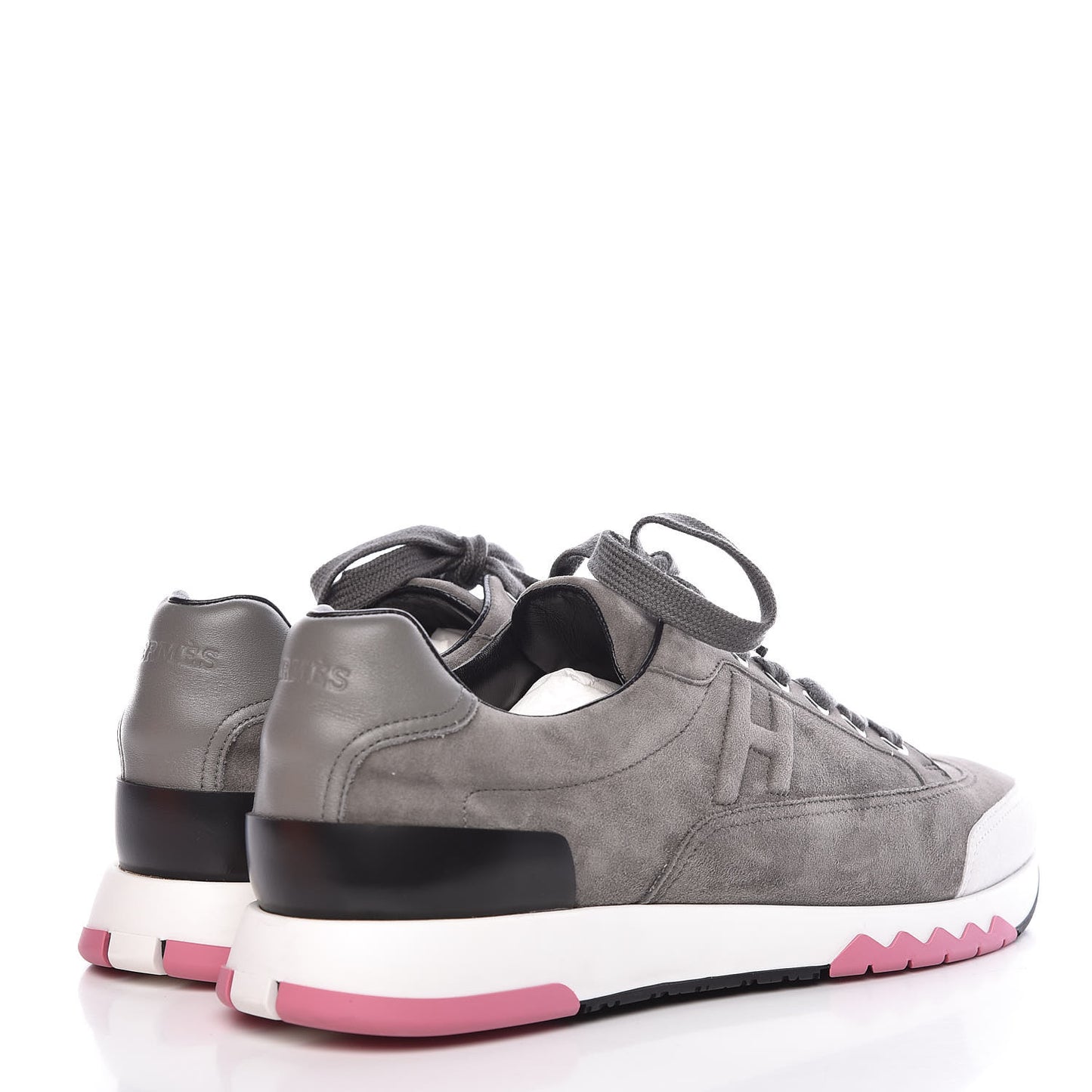 Velvet Goatskin Calfskin Womens Trail Sneakers 39.5 Gris Tenorite Blanc