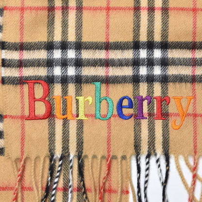 Burberry Cashmere Vintage Check Fringe Embroidered Scarf Antique Yellow 6 of 6
