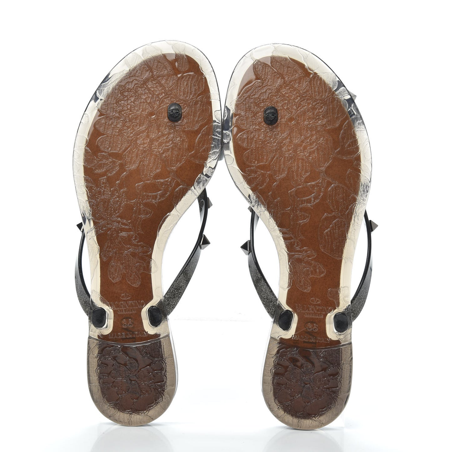 PVC Jelly Glitter Rockstud Bow Thong Sandals 36 Black
