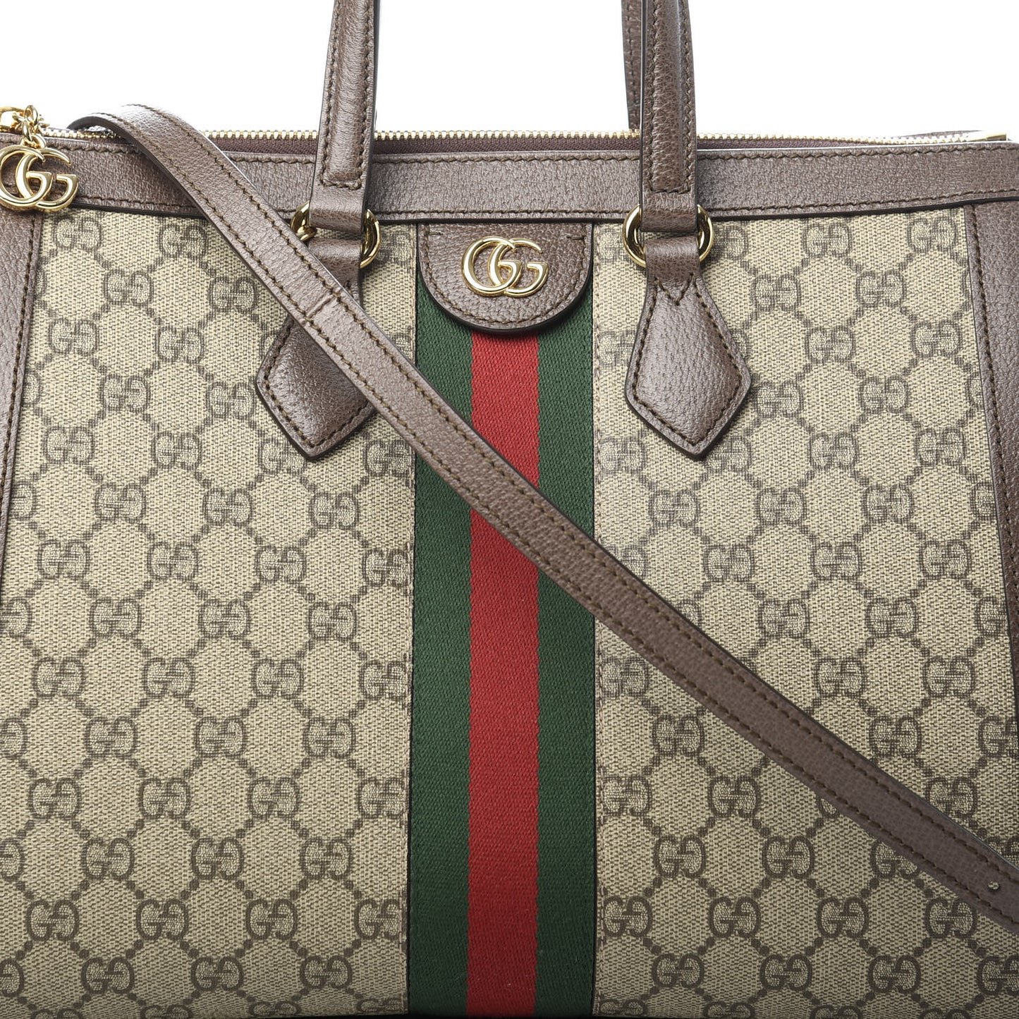 GG Supreme Monogram Web Medium Ophidia Tote Bag Brown