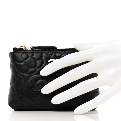 Chanel Lambskin Camellia Embossed Key Holder Case Black 2 of 8